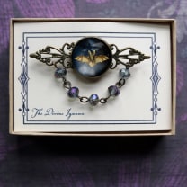 Starry Goth Bat Bead and Filigree Halloween Brooch | Handmade in the US