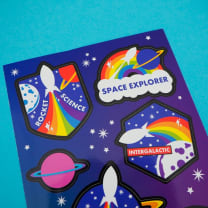 Space Explorer Rainbow Rocket Intergalactic Sticker Sheet