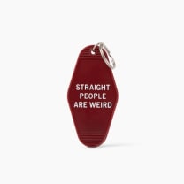 Straight People Are Weird Motel Style Keychain in Dark Red | LGBTQIA Pride Item