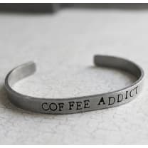 Coffee Addict Hand Stamped Silver Cuff Bracelet | Handmade in the US