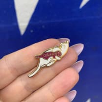 Cats and Wine Make Everything Fine Enamel Pin in Purplish Red and Gold