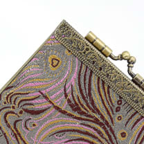 Card Holder in Grey and Pink Peacock Brocade | 10 Slots | RFID Blocking