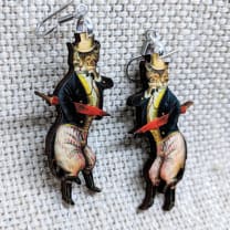 Dapper Cat Dangling Earrings | Handmade | Lightweight Wood