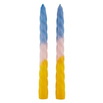 Set of 2 Taper Candle in Light Blue Pink Yellow | Aesthetic Spiral Unscented Table Candlesticks | Gift for Her