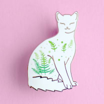 Fern White Cat Enamel Pin