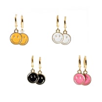 Retro '80s-'90s Dual Happy Face Charm Earrings | 4 Color Options | Yellow, Black, White, Pink