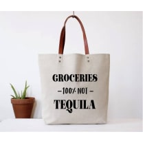 Fun Club Groceries - 100% Not Tequila Canvas Tote Bag | Vegan Leather Handles