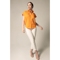 Women's Gather Collar Shirt in Orange