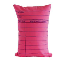 Library Card Pillow in Hot Pink | Hand Screen Printed | 12" x 16" - Title: Hot Pink