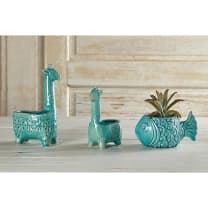 Lake Blue Giraffe Planter | Small Ceramic Succulents Pot | 6" Tall