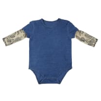 Cactus Tattoo Snapshirt Baby Bodysuit in Blue | Unisex Size 6-12 Months | Cowboy Western Funny Full Sleeve Tattoo Infant Shirt