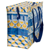 Painted Tiles Shoulder Tote Bag in Blue and Yellow | 11" x 15" | BlueQ at GetBullish