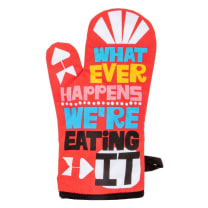 Whatever Happens We're Eating It Oven Mitt In Red | Kitchen Thermal Single Pot Holder | BlueQ at GetBullish