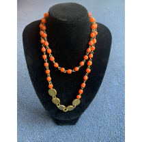 Ngazi Glass stone Bead Necklace - Color: Amber Red