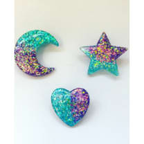 Mermaid Glitter Heart Pin Back Button in Blue and Purple