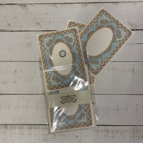 Set of 8 Single Sided Notecards Gold and Blue Ornate Frame