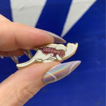 Cats and Wine Make Everything Fine Enamel Pin in Purplish Red and Gold