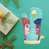 Let's Eat Your Feelings Too Oven Mitt | Couple and Ice Cream Motif | Kitchen Thermal Single Pot Holder | BlueQ at GetBullish