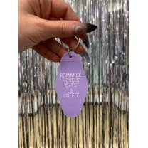 Romance Novels Cats & Coffee Motel Style Keychain in Purple