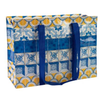 Painted Tiles Shoulder Tote Bag in Blue and Yellow | 11" x 15" | BlueQ at GetBullish