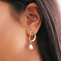 Organic Circle Pearl Drop Earrings in Gold | Designed in the UK | Gold Plated Brass