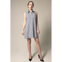 Italian Cotton Blue Stripe Sleeveless Dress