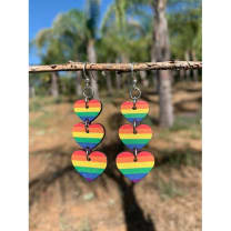 Rainbow Heart Silver Finish Earrings | Lightweight Laser Cut Wood with Hypoallergenic Ear Wires | Handmade in USA