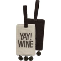 Yay! Wine Velvet Wine Bottle Tag with Pom Trim Details