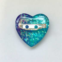 Mermaid Glitter Heart Pin Back Button in Blue and Purple