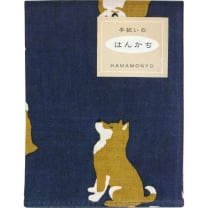 I Love Mameshiba, Con Tenugui Hankie Handkerchief in Blue  | Cute Dog Prints Japanese Hand Cloth | 13.38" x 16.92"