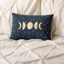 Moon Phases Pillow | Navy Blue Cotton | 15" x 10"