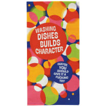 Washing Dishes Builds Character Screen-Printed Dish Towel | Kitchen Tea Hand Cotton Dish Cloth |  28" x 21" | BlueQ at GetBullish