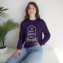 She Mostly Answered Emails in Grave Design Unisex Heavy Blend™ Crewneck Sweatshirt - Color: Purple, Size: S