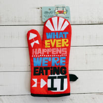 Whatever Happens We're Eating It Oven Mitt In Red | Kitchen Thermal Single Pot Holder | BlueQ at GetBullish