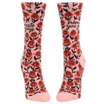 Namaste You Guys Women's Crew Socks in Yoga Floral | BlueQ at GetBullish