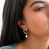 Organic Circle Pearl Drop Earrings in Gold | Designed in the UK | Gold Plated Brass