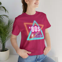 80's Baby Retro Jersey Short Sleeve Tee [Multiple Color Options] - Color: Berry, Size: S