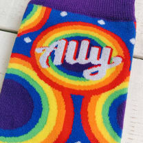 Ally Women's Novelty Crew Socks in Purple and Rainbow Design | LGBT Community Supporters