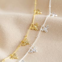 Tiny Bee Charms Necklace in Gold | Designed in the UK | 14K Gold Plated Brass