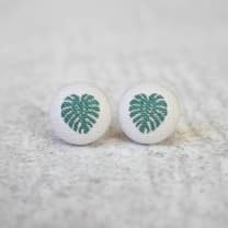 Monstera Fabric Button Earrings | Handmade in the US