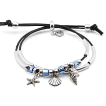 Surfside Adjustable Silver & Leather Bracelet with Nautical Charms