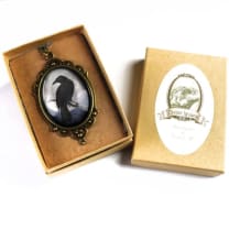 Raven On Full Moon Ornate Oval Pendant Necklace | Handmade in the US