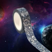 Celestial Silver Washi Tape | Moon and Constellations on Black | Gift Wrapping and Craft Tape