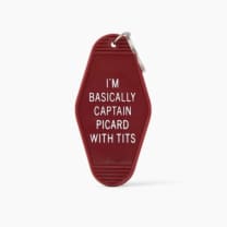 I'm Basically Captain Picard with Tits Motel Style Keychain in Dark Red