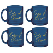 Lady of Leisure Single-Wall Glass Mug in Dark Blue Tinted Glass and Gold | 10 oz. | Set of 4