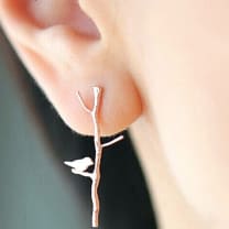 Bird and Twig Earrings in Gold