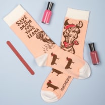 Save The Drama For Your Llama Pink Funny Novelty Socks with Cool Design, Bold/Crazy/Unique/Quirky Dress Socks