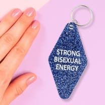 Strong Bisexual Energy Motel Style Keychain in Dark Blue Glitter