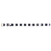 Dog Collar in Cabana Black and White Stripes | 10" - 15" Neck | Faux Saffiano Leather