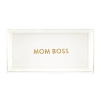 Mom Boss 10" x 5" Valet Tray | Vegan Leather Trinket Tray for Dresser or Desk | Motivational Quote Gift